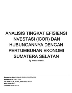 Analisis Tingkat Efisiensi Investasi (ICOR) Dan Hubungannya Dengan ...